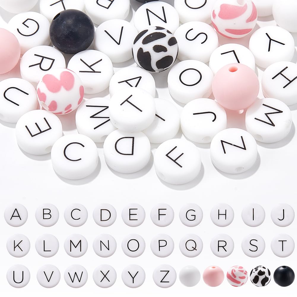 Cuentas de silicona con letras del alfabeto para joyería DIY y cuentas planas redondas sueltas