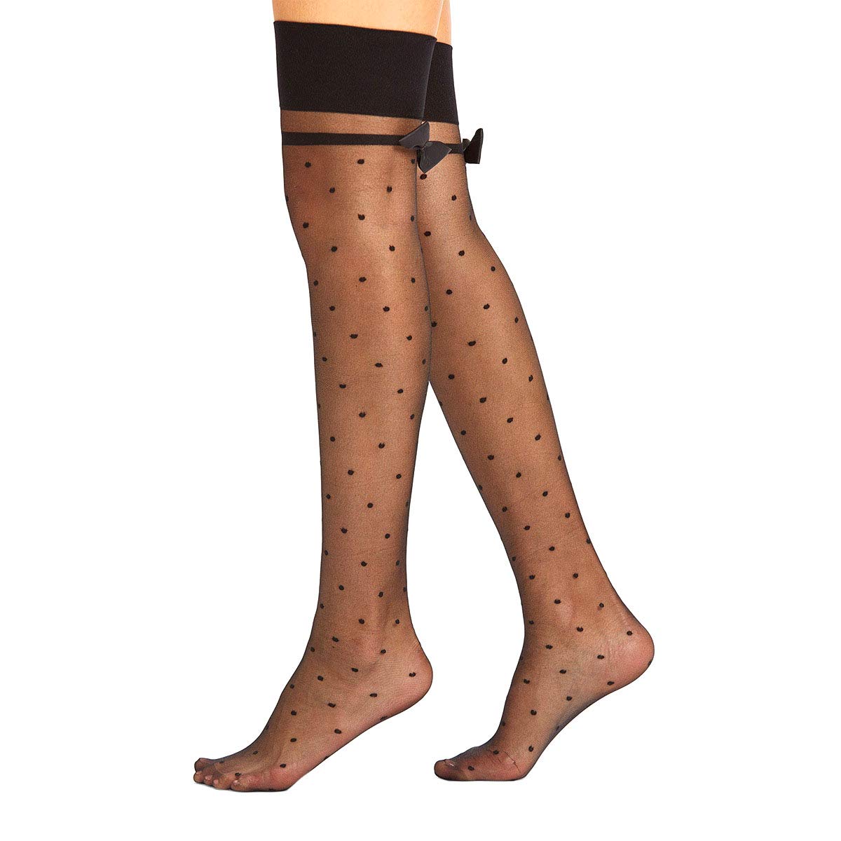 Medias hasta el Muslo para Mujer, Calcetines por Encima de la Rodilla, Lindas y sexys Medias hasta el Muslo, con Lazos de satén, Medias, Negras, Talla única (Talla única Negra)