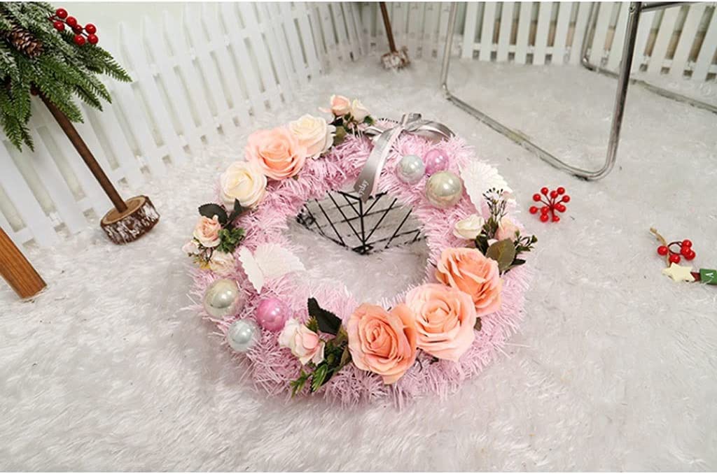 OLOTU Corona de Navidad Guirnalda de Navidad Guirnalda de Flores Rosas Artificiales Guirnalda de Puerta de 40 cm con Decoraciones Mixtas para Decoraciones de guirnaldas de Navidad Regalo