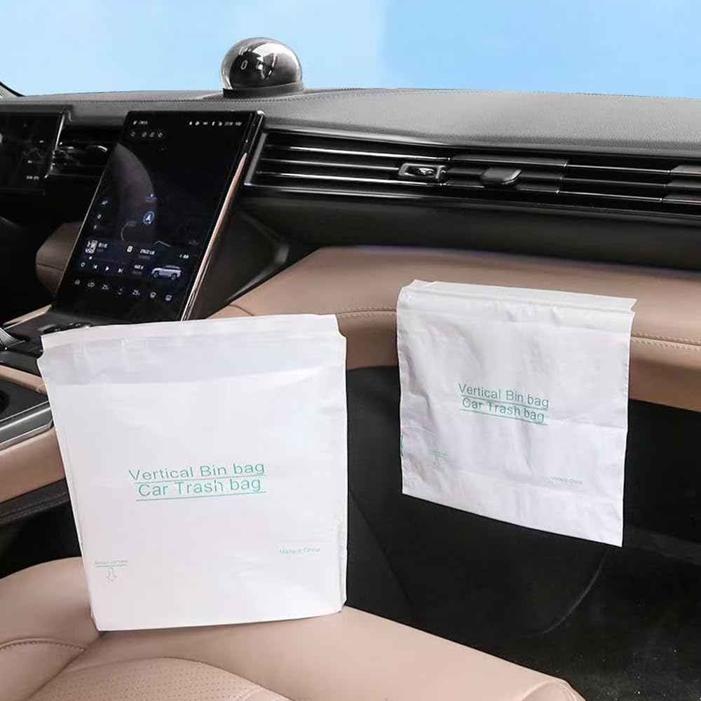 EWUVP 50pcs Car Trash Bags Easy Stick-On Disposable Portable Car Garbage Bags, Self Adhesive Cleaning Bags for Cars, Portable Car Trash Bin for Cars, Bedrooms, Bathrooms, Offices, Kitchens