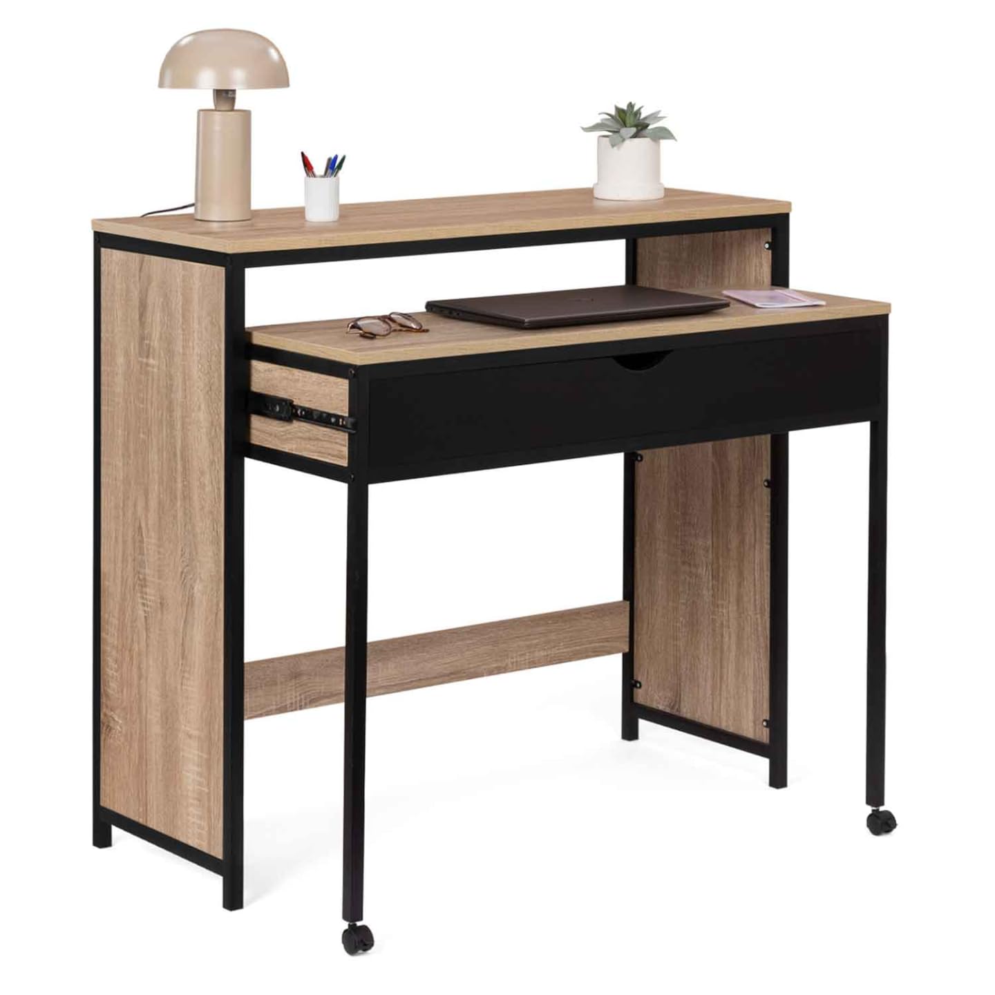 IDMarket - Bureau Extensible 1 tiroir Noir Boston Design Industriel