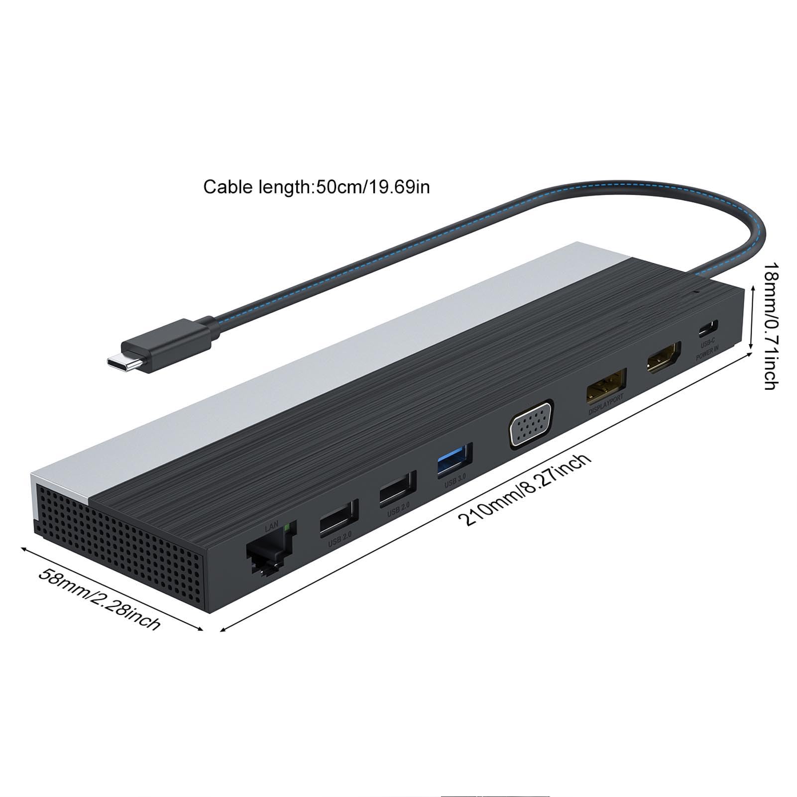 Tosuny USB C Hub, 12 in 1 USB C Multiport Adapter mit 4K@30Hz, DisplayPort, VGA, Gigabit Ethernet, 100W PD, SD/TF Kartensteckplatz, 4 USB Anschlüsse, 3,5 mm Soundbuch