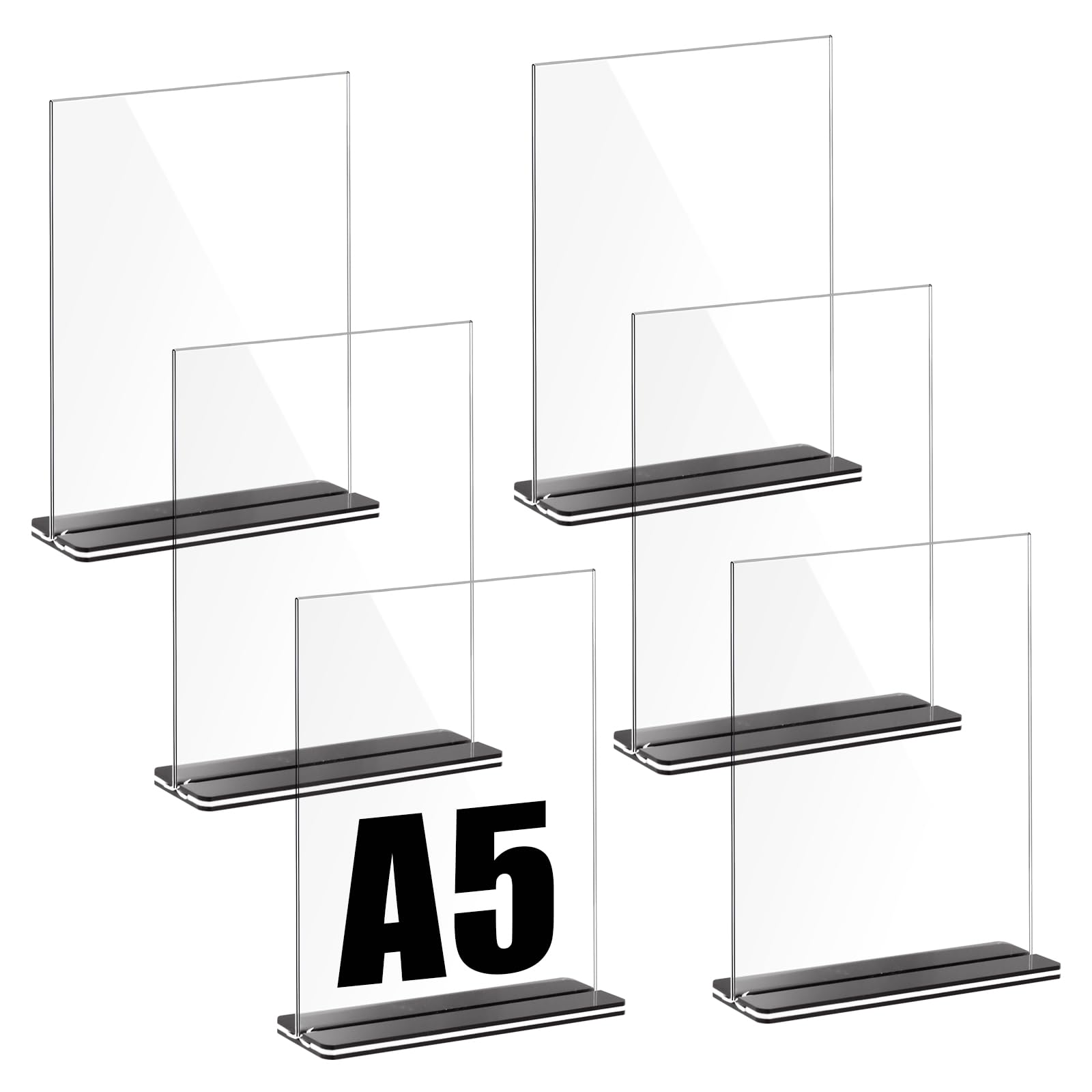 Joyan 6-Pack Premium A5 Acrylic Sign Holders, Double-Sided Clear Table Stands, Ideal for Menus, Ads, and Displays in Restaurants, Weddings, Hotels, Offices