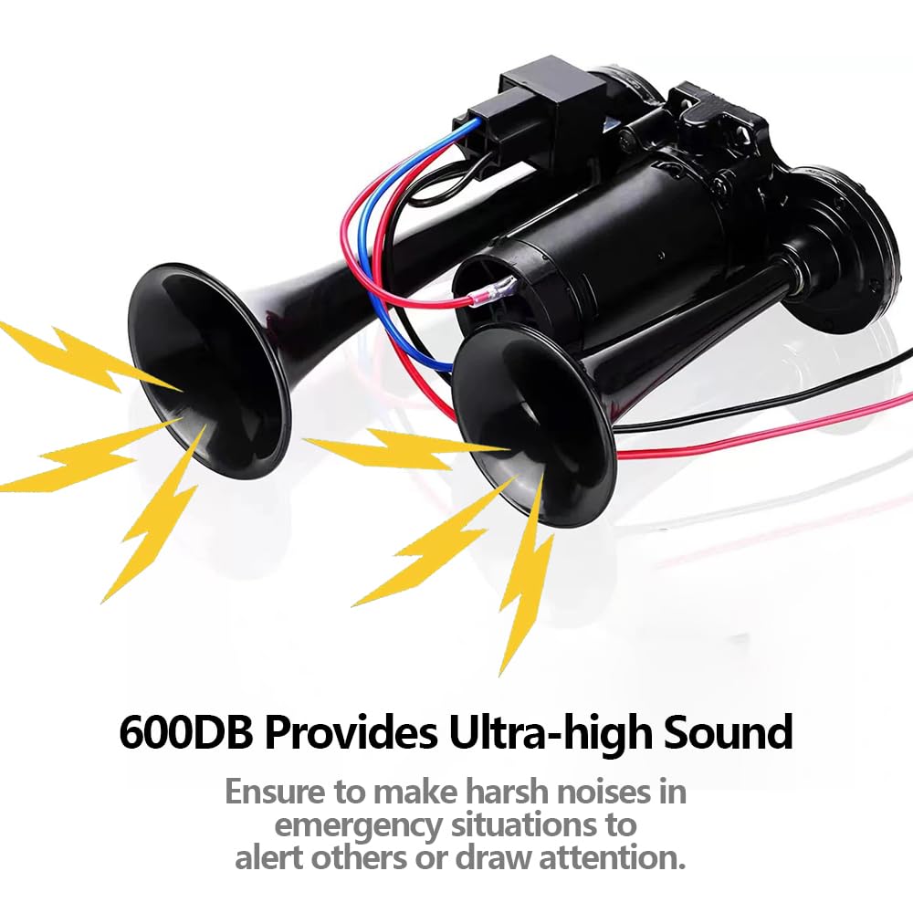 Kit de bocinas de aire eléctricas dobles súper fuertes de 12 V y 600 dB con compresor aplicable para cualquier vehículo de 12 V, SUV, camión, coche, bocina de aire, bocina ruidosa para