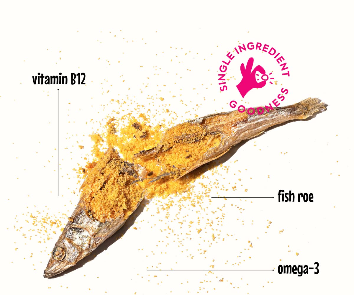 Arya Sit! - Freeze-Dried Single Ingredient Treat (Quail Egg Yolk) for Dogs and Cats - High Protein · Rich in Lecithin for Healthy Coat · No Artificial Ingredients · 4 oz/8 oz: Caplin Fish