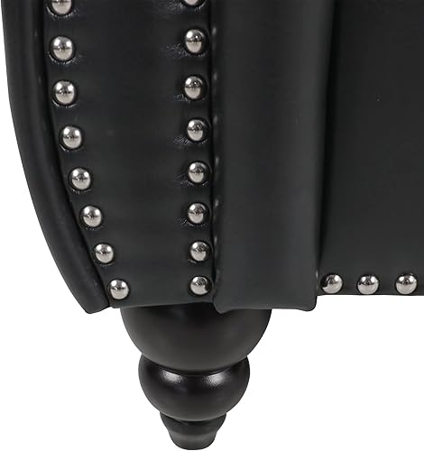 Miniatura 6 de Chesterfield - Silla moderna de cuero copetudo con brazos enrollados y cabeza de clavos para sala de estar, dormitorio, oficina, apartamento (negro)