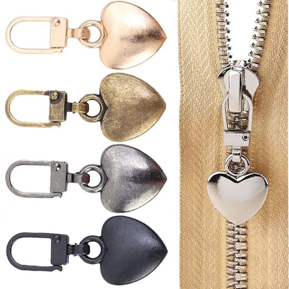 Wudaizhi As Shown 5Pcs/Set Metal Zipper Sliders Puller Heart Shape Detachable Replacement Diy Zip Pull For Repair Craft Accessories