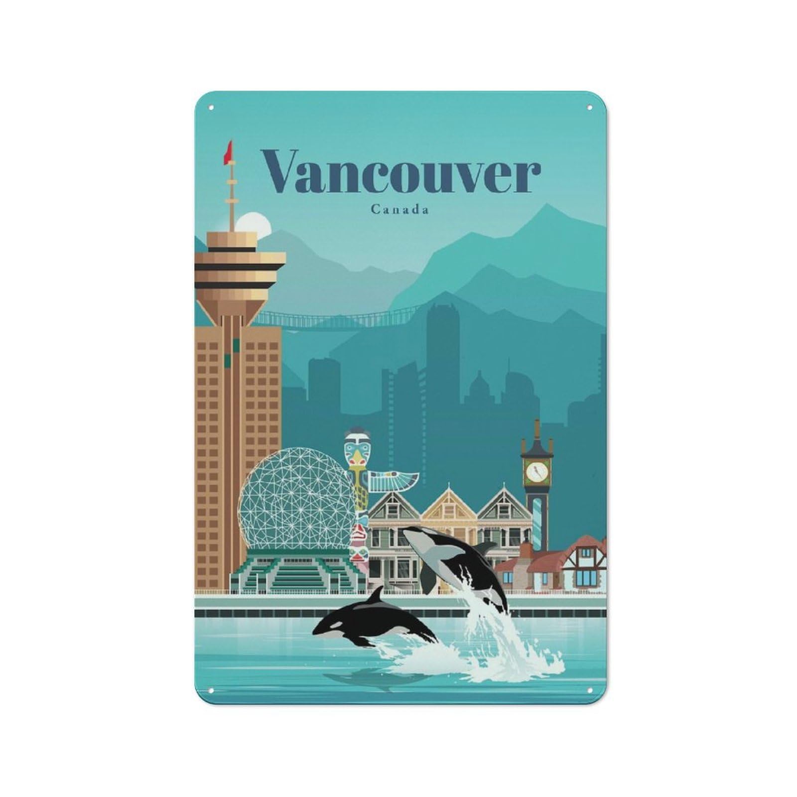 Junmoney Travel To Vancouver Rustic Tin Sign 30X20cm For Lounge Or Reading Corner, For Vintage Wall Decor Fans, For Garage And Workshop Walls