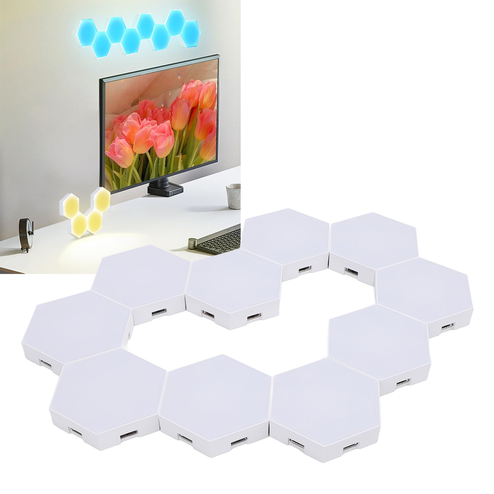 Panneau Lumineux Mural Hexagonal, Panneau Lumineux Hexagonal WiFi, Télécommande, 16 Millions de Couleurs, Méthode de Contrôle Triple pour les Jeux