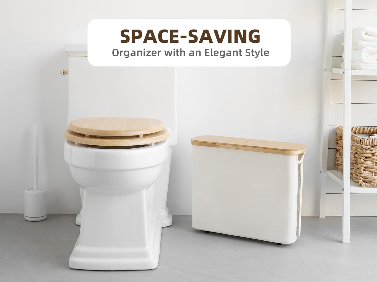 StorageWorks Toilet Paper Storage with Bamboo Lid, Toilet Paper Holder Basket for Up to 9 Mega or 12 Regular Size Rolls, Medium Paper Storage Baskets for Bathroom, Beige, 1 Pack - Image 6