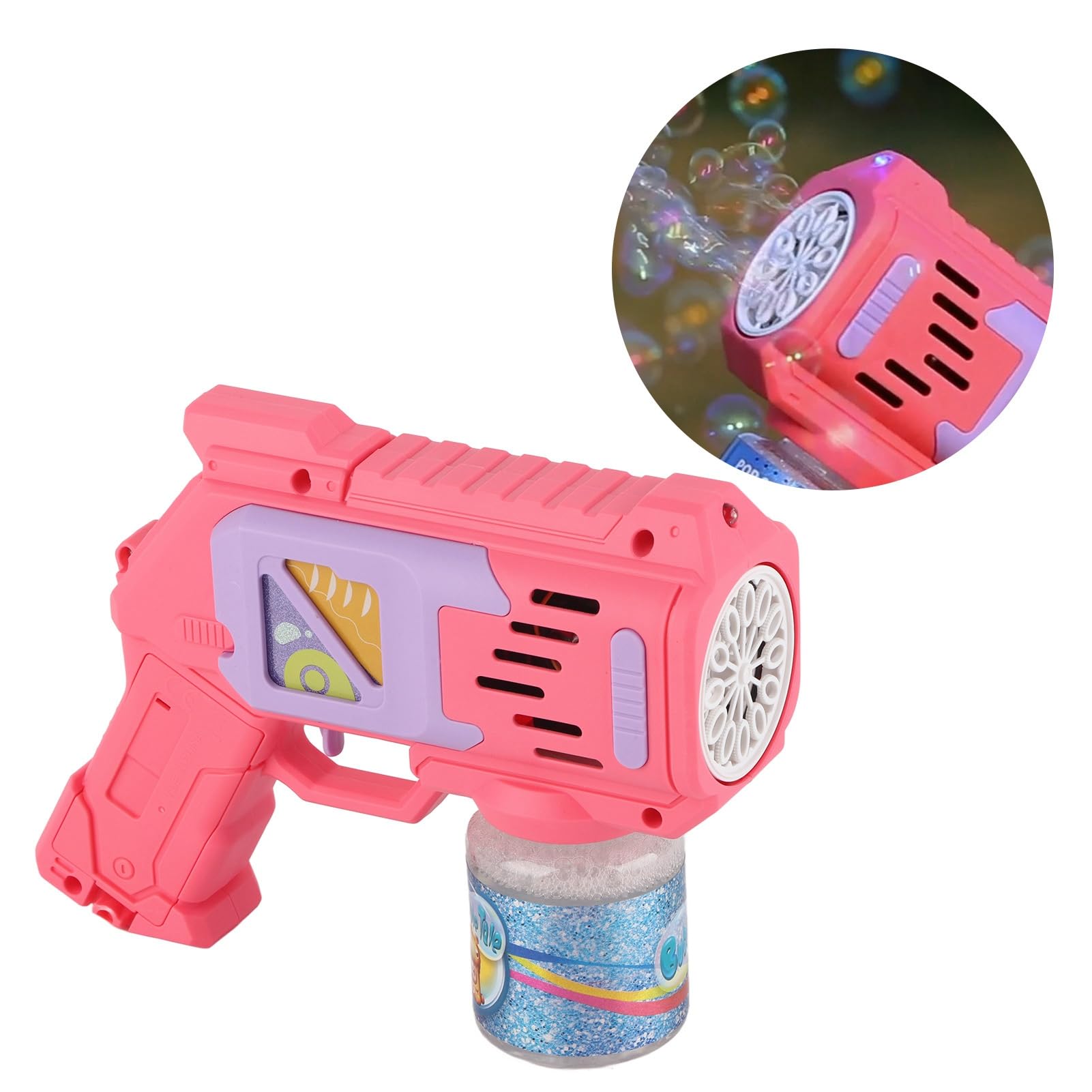 Tnfeeon Seifenblasenmaschine Seifenblasenmaschine LED Blitz Automatisch Starker Motor Auslaufsicher mit Seifenflüssigkeit (Rosa)