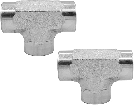 2-PACK 5605-04-04-04 Hydraulic Hose Adapter Fitting 1/4" Female 1/4-18 NPTF 1/4" Female 1/4-18 NPTF 1/4" Female 1/4-18 NPTF Street Tee SAE Pipe Joints Connector Carbon Steel