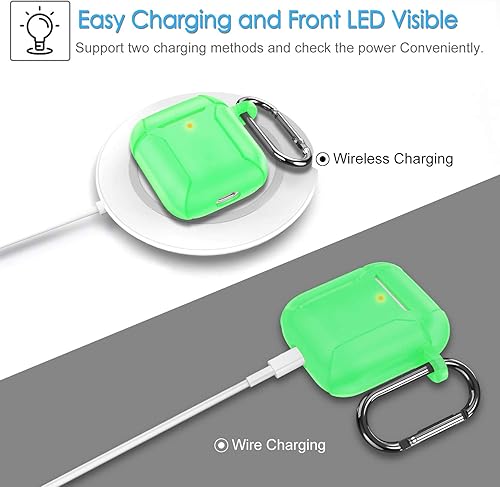 Miniatura 2 de Fintie Funda para AirPods 2 y 1, funda protectora de silicona de alta calidad a prueba de golpes con llavero LED frontal visible compatible con