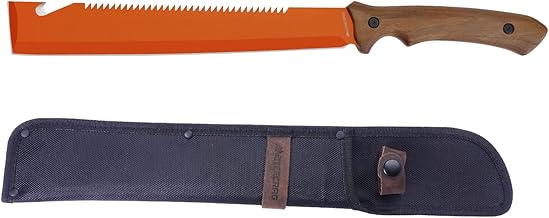 19" Heavy Duty Machete with Saw Orange, Professional Grade All-Purpose Machete for Cutting Trees, Yard Work, Land Clearing, Brush Clearing and Camping