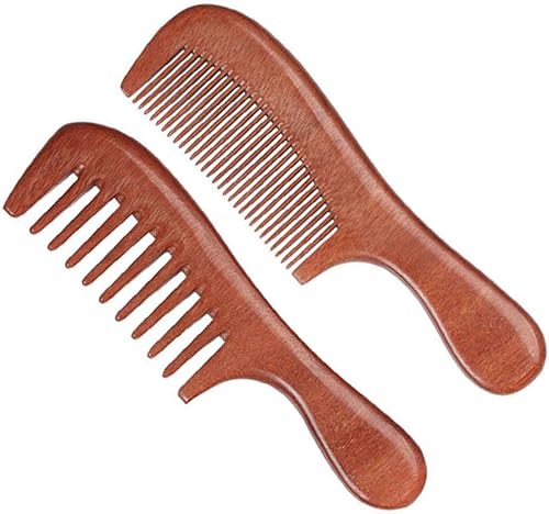 Juego de 2 peines de madera para el cabello, peine de dientes anchos y peine de dientes finos para mujeres, hombres y niños, peine desenredante