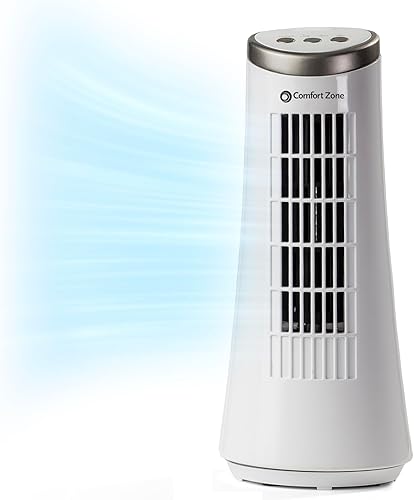 Miniatura 1 de Comfort Zone Ventilador oscilante de torre de escritorio de 12 pulgadas, diseño ultradelgado sin aspas con 2 velocidades, controles táctiles