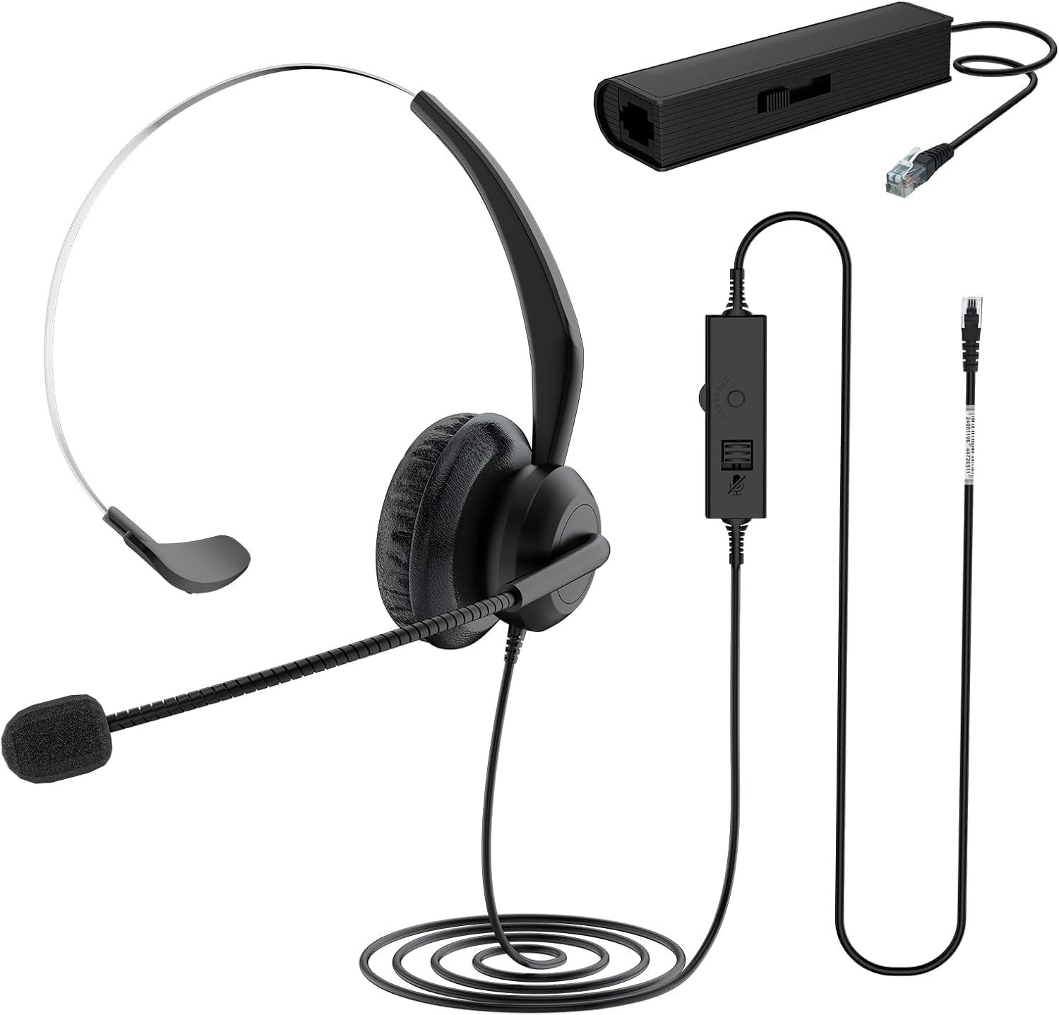 PChero Headsets for Landline Telephones, Single Ear, Telephone Headphones with Noise Cancelling Microphone, Microphone Mute Button, RJ9 4-Pin, Wired Headphones for Call Center Phones, Compatible with Hitachi, NEC, Toshiba, Fujitsu, Avaya Plantronics Polycom Zultys Gigaset, Length Approx. 78.7 inches 200 cm
