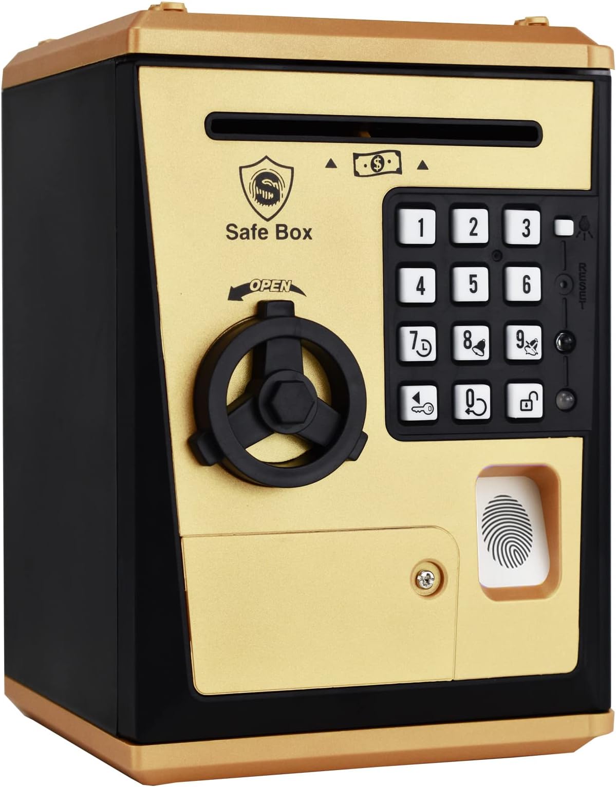 LIKE Toy Piggy Bank Safe Box Fingerprint ATM Bank ATM Machine Money Coin Savings Bank for Kids (Golden)