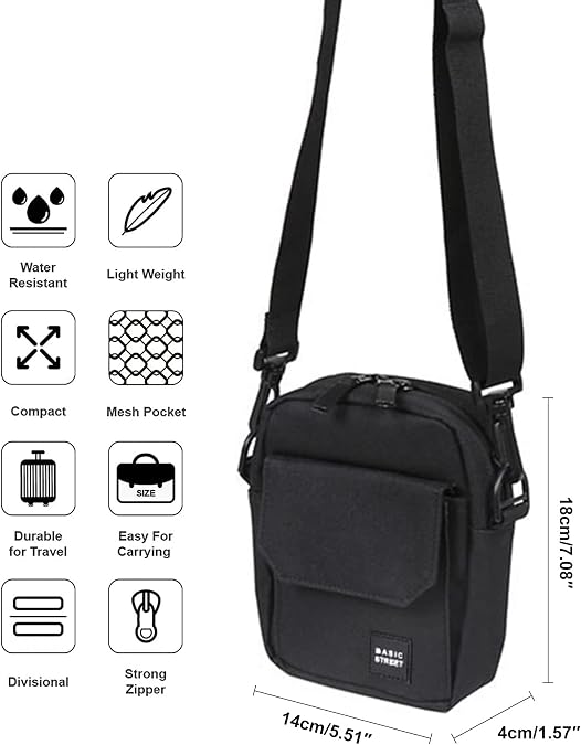 Small Crossbody Bag Side Shoulder Bag For Men, Women Mini Messenger Bag Black or Grey