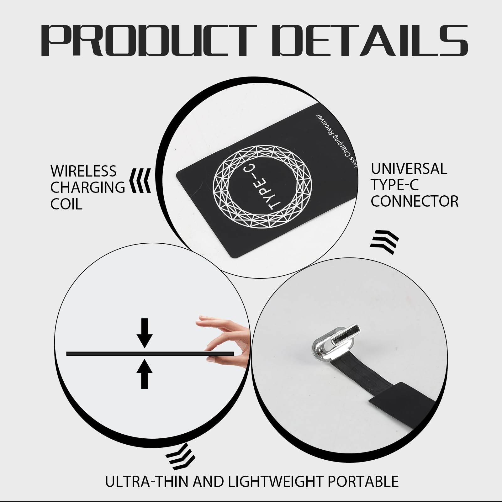 Ricevitore Qi USB C, Ricevitore Ricarica Wireless 5V 1000mA, Adattatore Universale di Ricarica Induzione Compatibile con Smartphone Samsung Galaxy, Huawei, Xiaomi, Google Pixel e altri, Ricarica