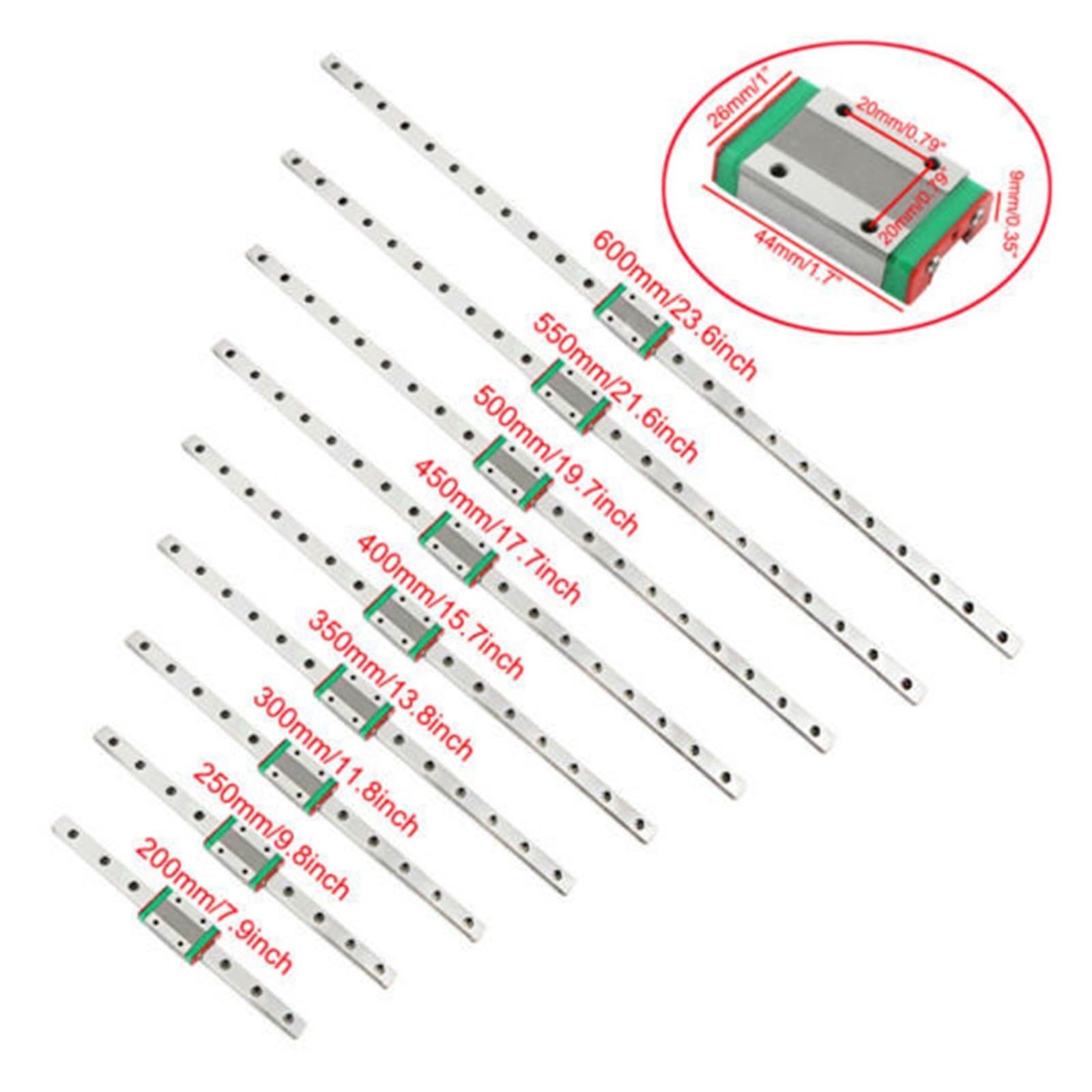 Linear Rail, Linear Sliding Gide Linear Guide MGN 9C Block 7mm/9mm/12mm/15mm Miniature Rail Sliding with Slider 8mm Rail Height M3*8 Miniature Guide Rail(300mm)