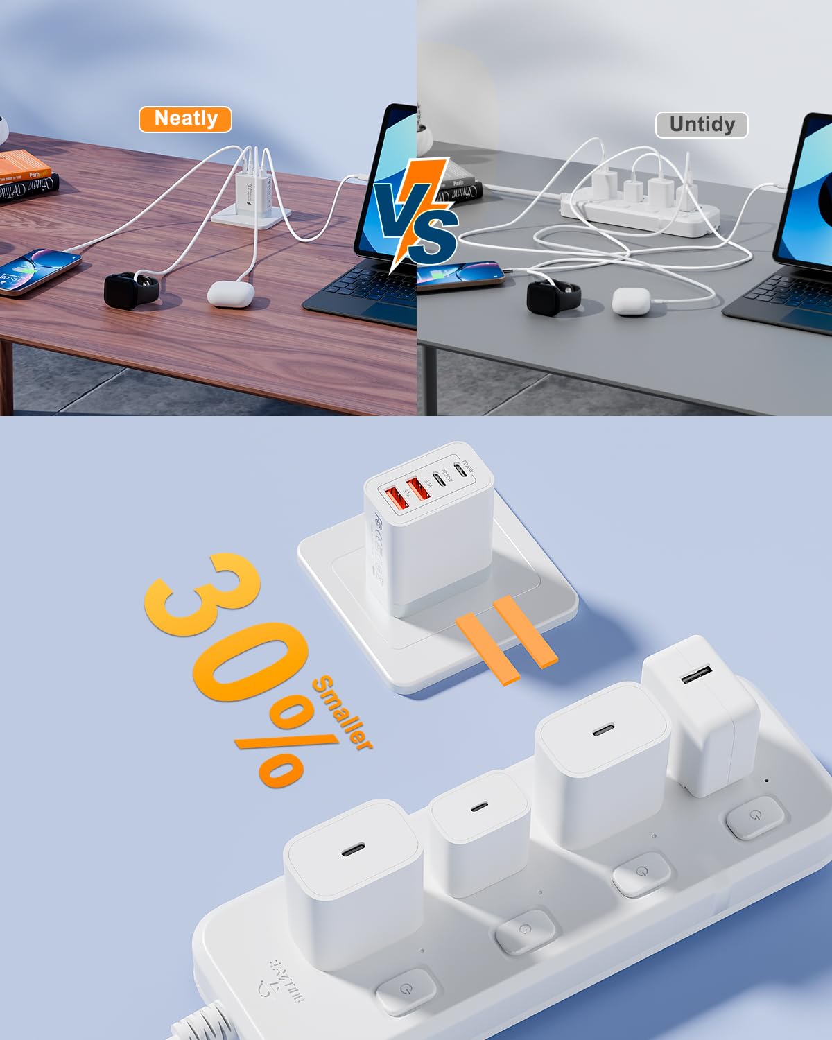 Ładowarka USB C, 40W Gniazdo, Szybkie Ładowanie PD3.0, 4 Porty Type C, Przekształtnik USBC Wielofunkcyjny, Zasilacz USB C do Samsung S23 S24 S25, iPhone 16 15 14 13, Huawei, Charger (1)