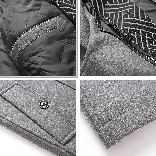 Image of INVACHI Men's Wool Blend Coat Warm Winter Trench Coat with Detachable Soft Scarf Single Breasted Pea Coat