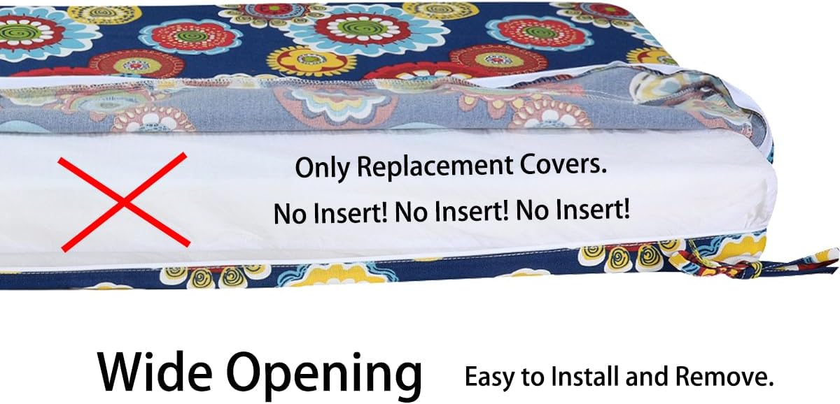 Magpie Fabrics Patio Bench Cushion Cover 48x18x3 Inch, NO Insert! Water&Fade Resistant Outdoor Loveseat Replacement Cover with Zipper (Floral Navy)