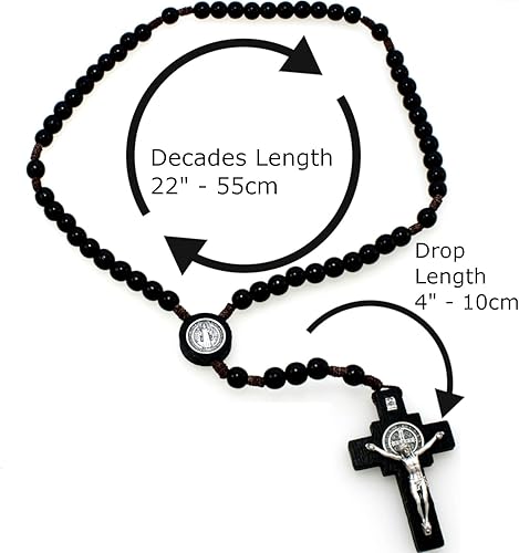 Miniatura 5 de Alexander Castle Our Father - Rosario de madera maciza (hechas a mano, nogal brasileño) con unión de San Benito, viene en bolsa de regalo de