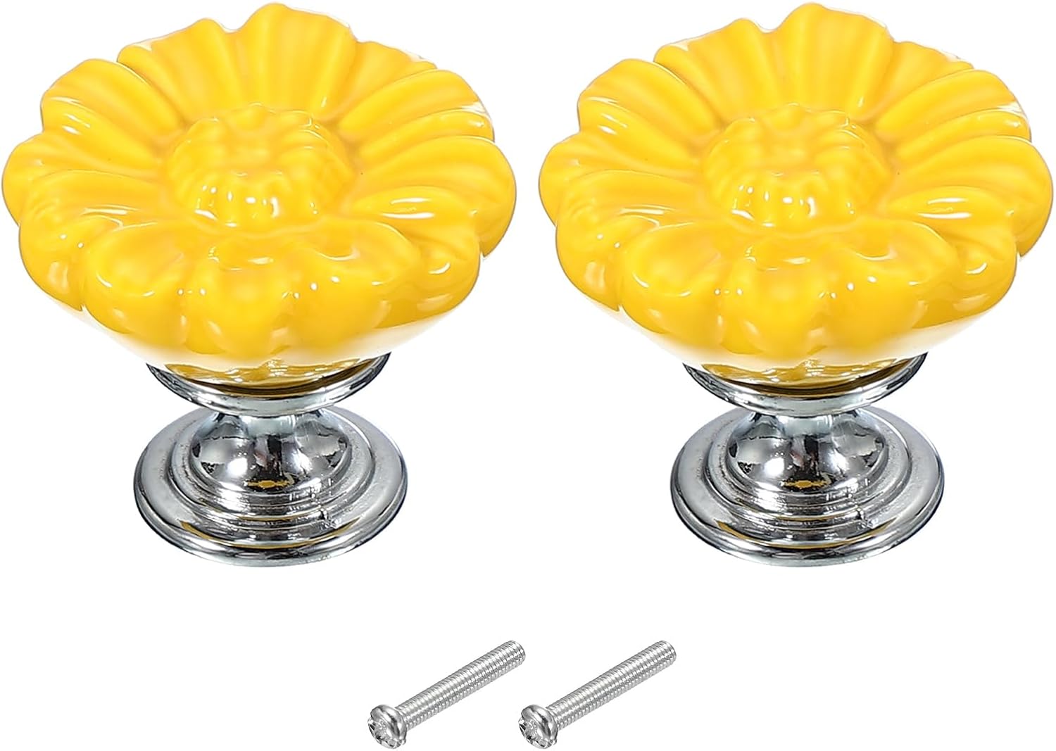 PATIKIL Vintage Floral Cabinet Knobs 1-5/16", 2 Pcs Ceramic Round Drawer Knobs Dresser Knobs Door Hardware Pull Handles with Screw for Kitchen Bathroom Cupboard Wardrobe, Yellow
