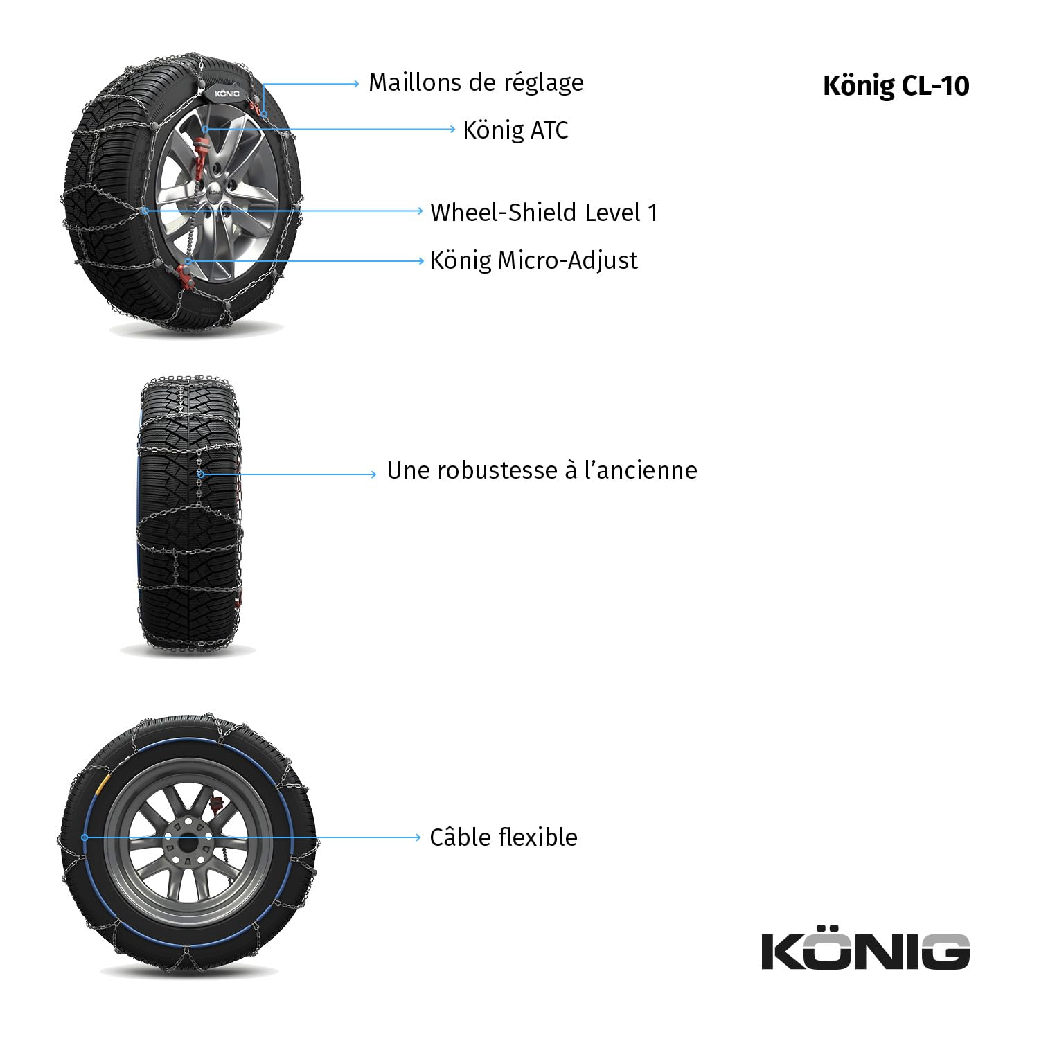 KÖNIG CL-10 105 - Chaînes à Neige, Set de 2