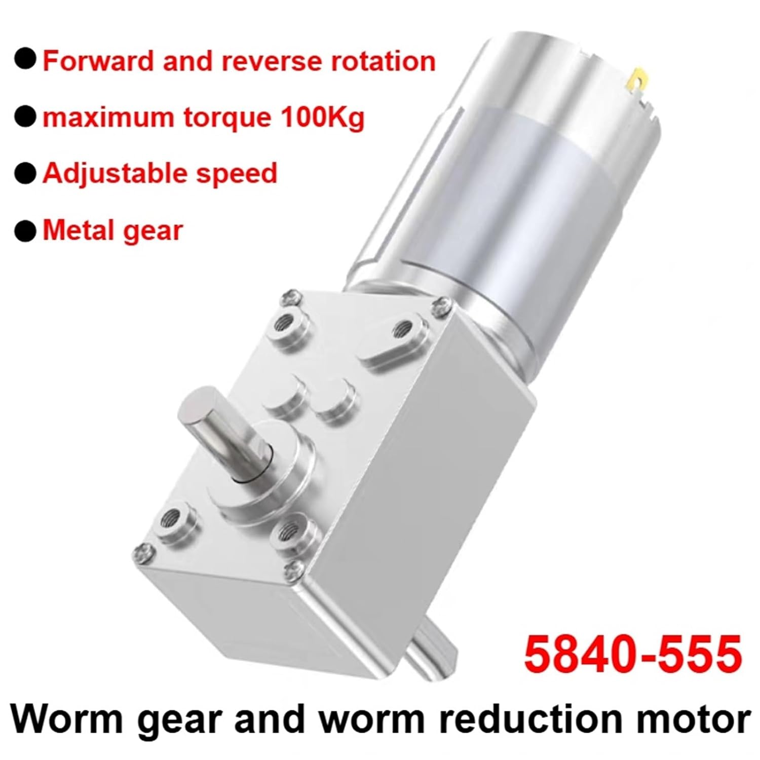 1pcs 5840-555 DC deceleration Motor 12V24V Turbo Worm Low Speed Adjustable Large Torque self-Locking(Double shaftxbracket,80rpm,24V)