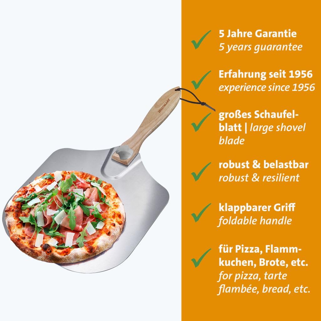 Westmark Paolo pala per pizza – pala per pizza di alta qualità con manico in legno, ideale per pizza, tarte flambée e pane, adatta per forno e grill – alluminio, legno