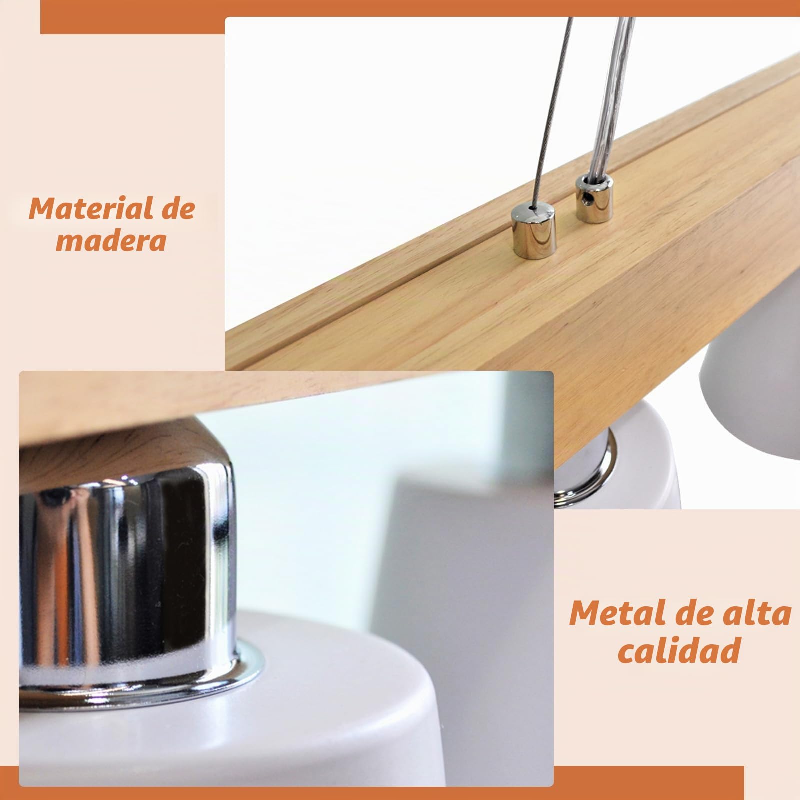 ZMH Lámpara colgante de madera con 5 luces para comedor | Estructura de metal y madera con altura ajustable incluye 5 bombillas de luz blanca cálida para salón o cafetería