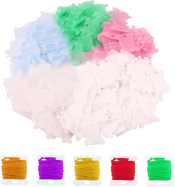 300 Pack Plastic Bobbins Cross Stitch Floss Thread Cards,DIY Embroidery Floss Thread Holder Organiser Clips for Cotton Thread Craft Sewing Storage Colorful