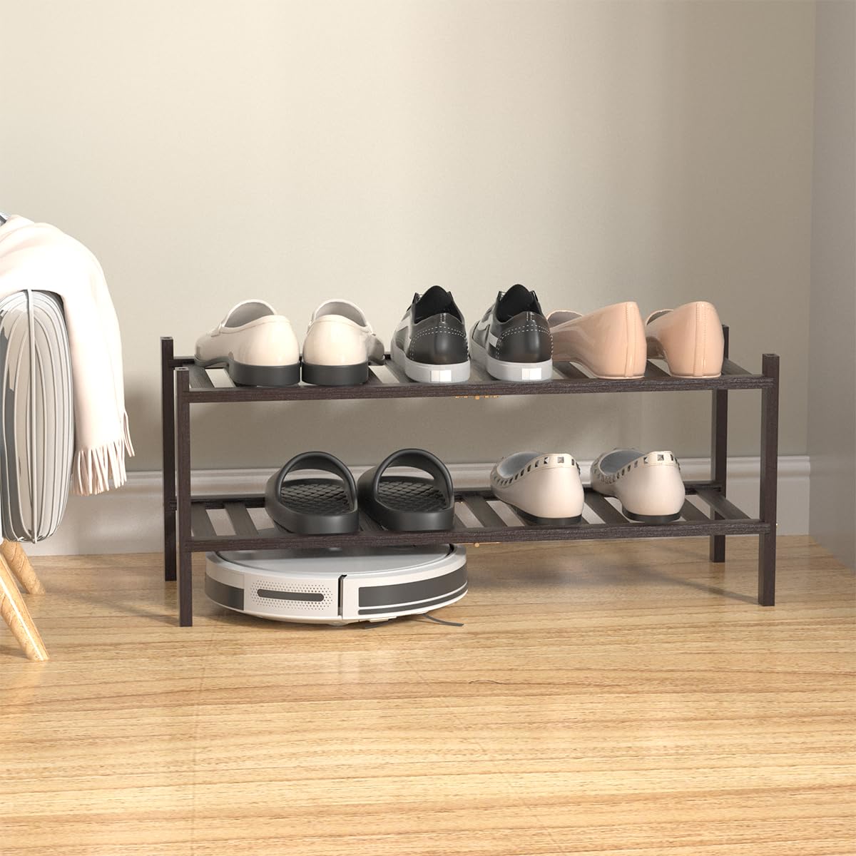 Amazon｜RONGJIA 2段 天然竹製シューズラック - 積み重ね可能な収納棚