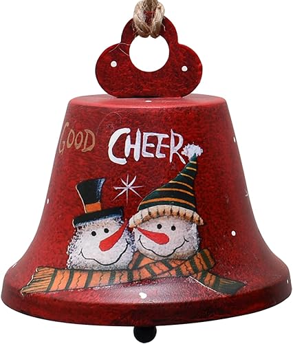 Miniatura 7 de Veclotch Juego de 2 adornos colgantes de campana de Navidad, decoración rústica de árbol de Navidad, muñeco de nieve, adorno de cascabel de metal,