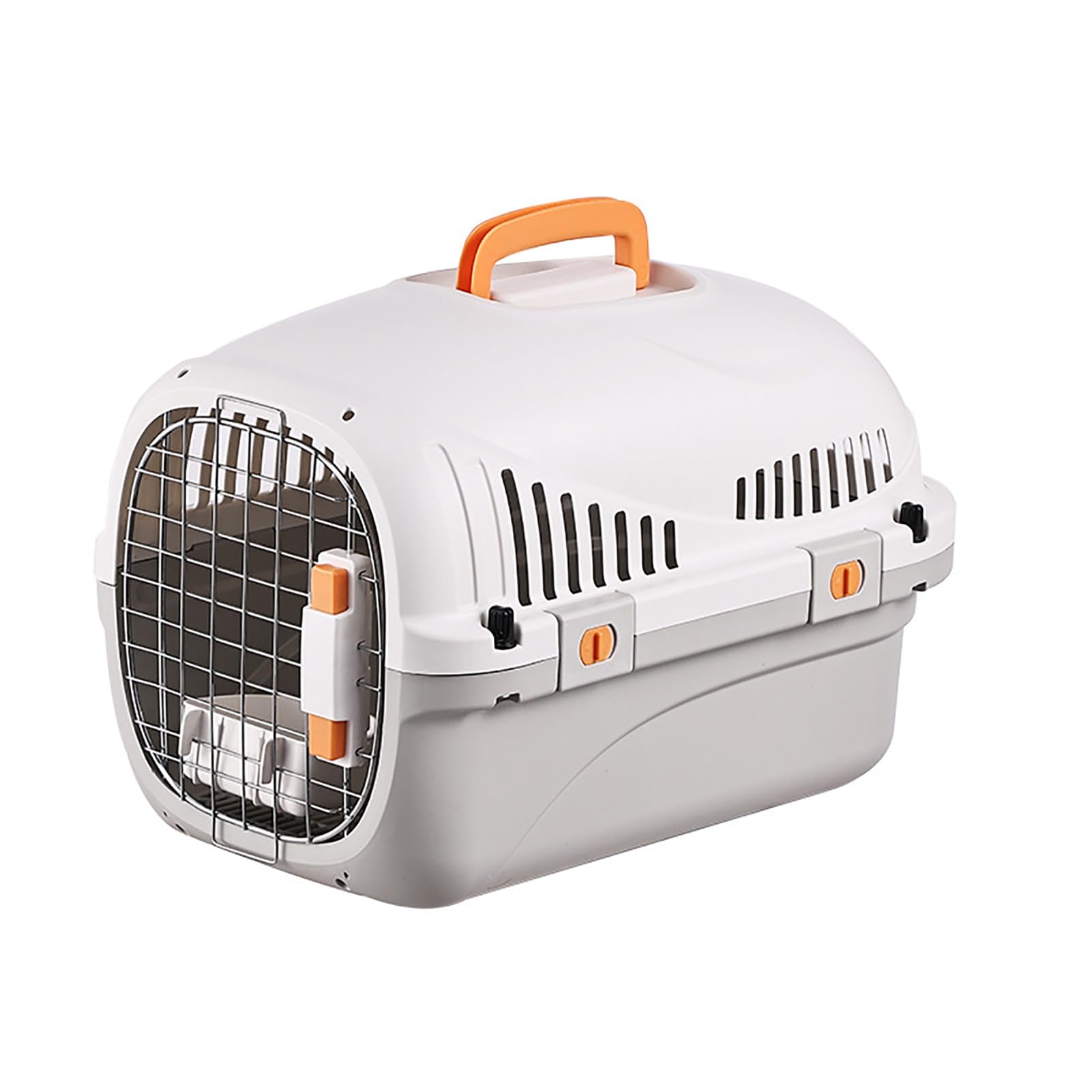 Jaula de Transporte para Coche, Transportín Portátil para Gatos y Perros Pequeños, Aprobado por Aerolíneas, Caja de Transporte Ventilada con Cuenco de Agua, Almohadilla y Cierre Seguro(White,Basic)