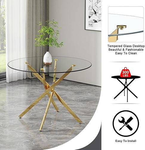 Miniatura 30 de Mesa redonda de comedor de vidrio para 2 a 4, moderna mesa superior de vidrio templado, patas cromadas resistentes, almohadillas ajustables, mesa de