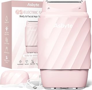 Asbyte 4-in-1 Women's Electric Razor: Bikini Trimmer & Facial Hair Remover, IPX7 Waterproof Dual-Head Shaver, Painless Hypoallergenic Pink