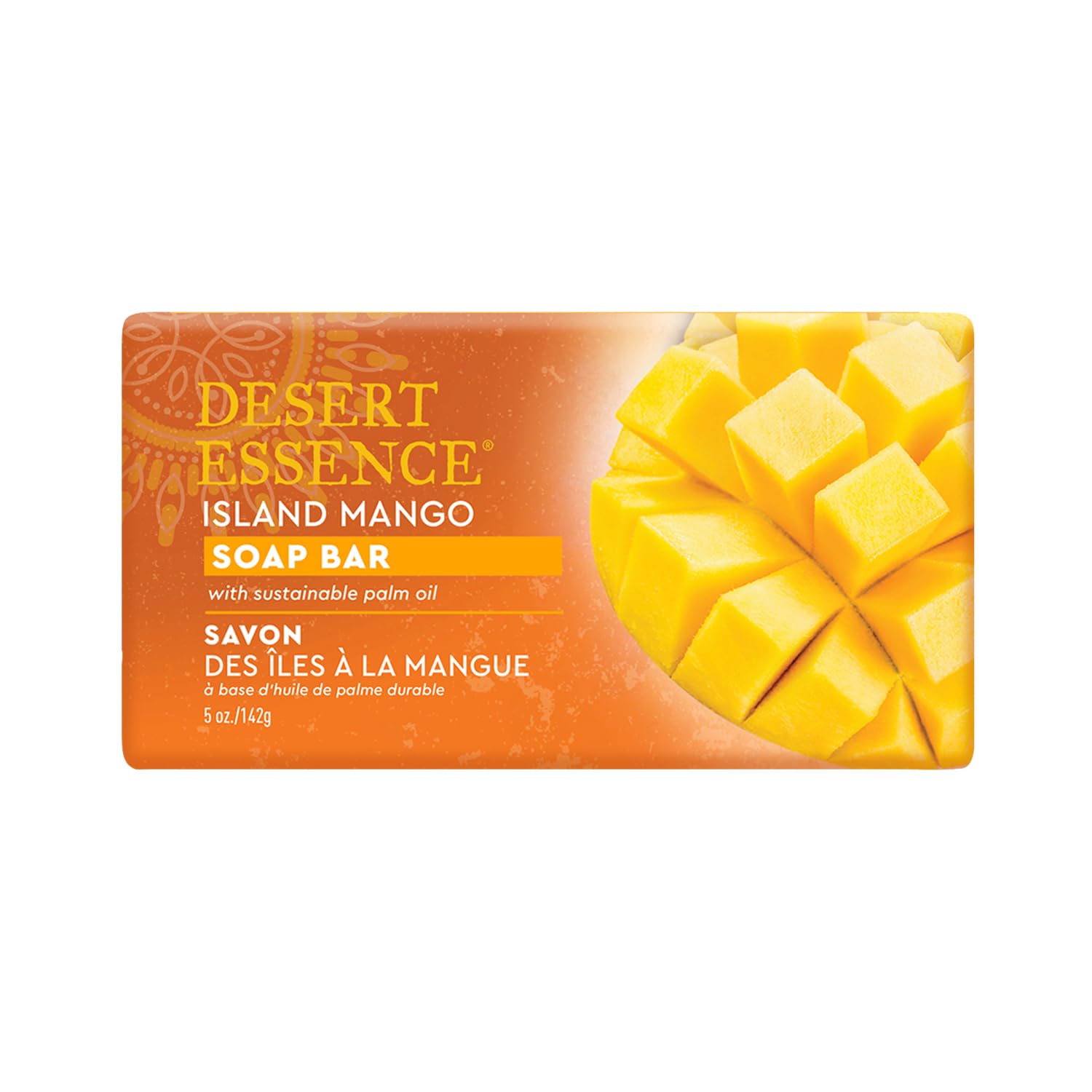 Desert Essence Island Mango Soap Bar - 5 Oz - Cleanses, Nourishes, Hydrates & Softens Skin - Refreshing Scent - Mango Seed Butter - Jojoba & Palm Oil - Aloe Vera