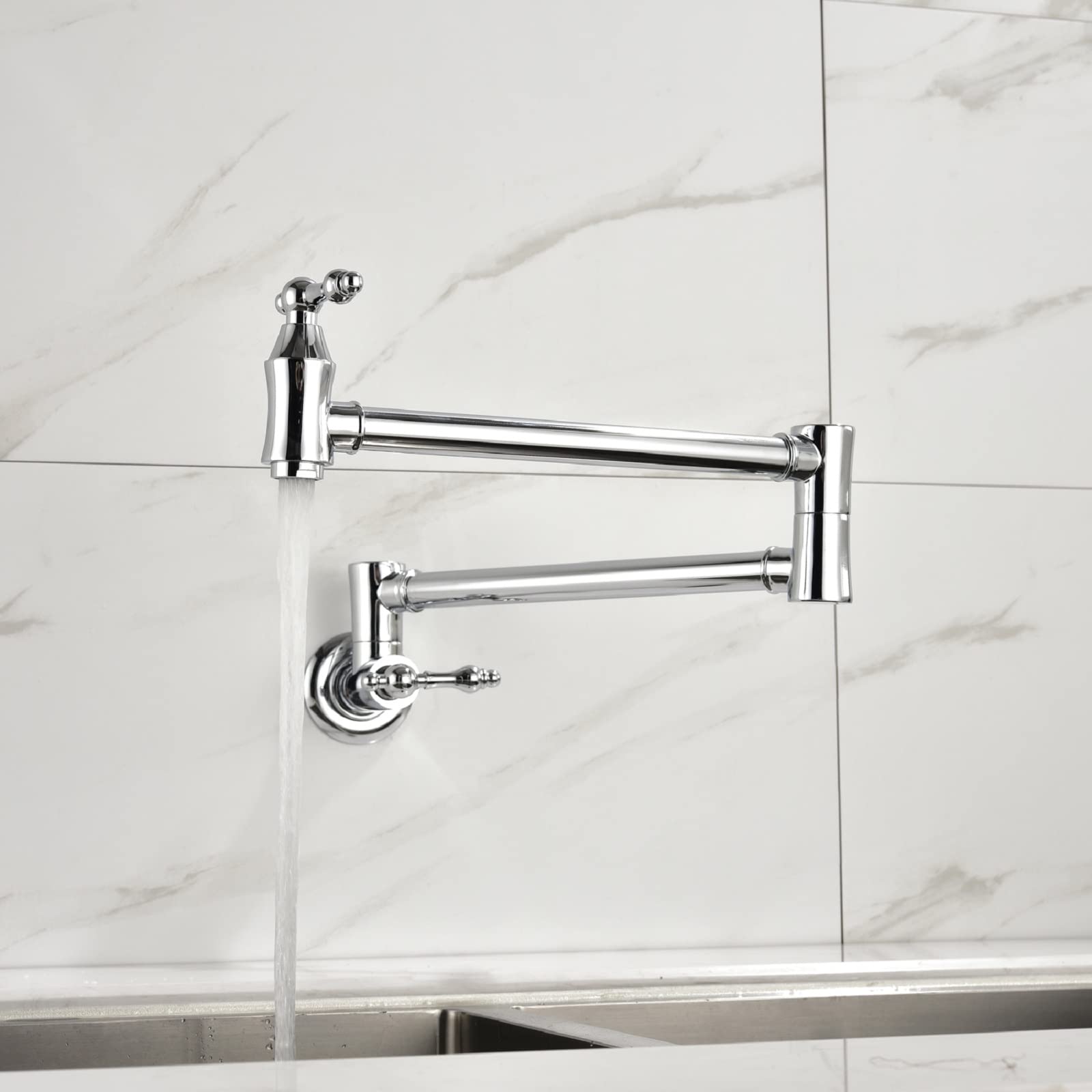 Robinet de cuisine mural pliable en laiton avec bras pivotant