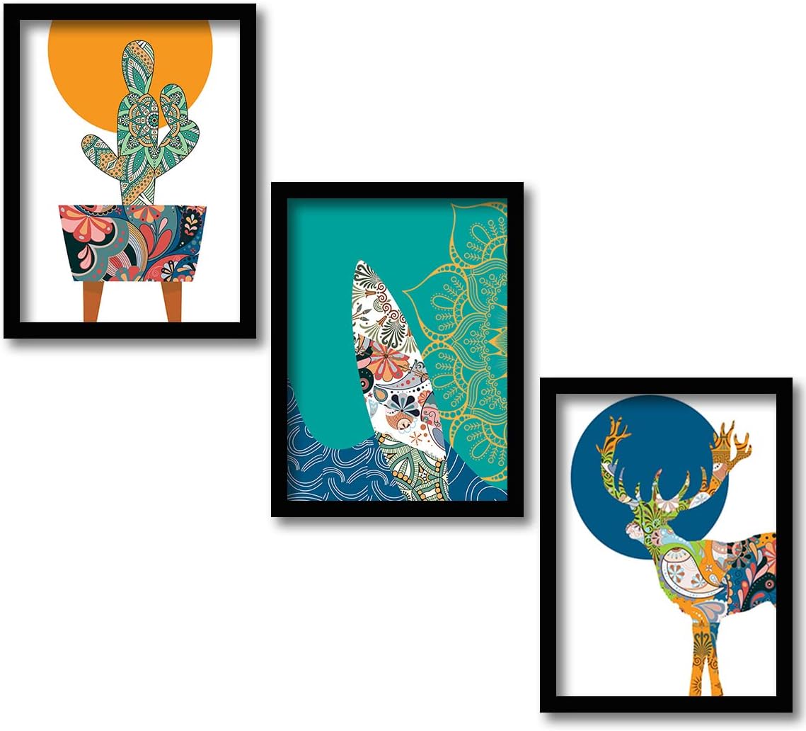 kotart - Premium Digital Painting with Frame for Home Decoration | Vibrant Modern Art Painting for Living Room Bedroom Office Room Wall Decor Set of 3 (10x13 inch, B) (M)
