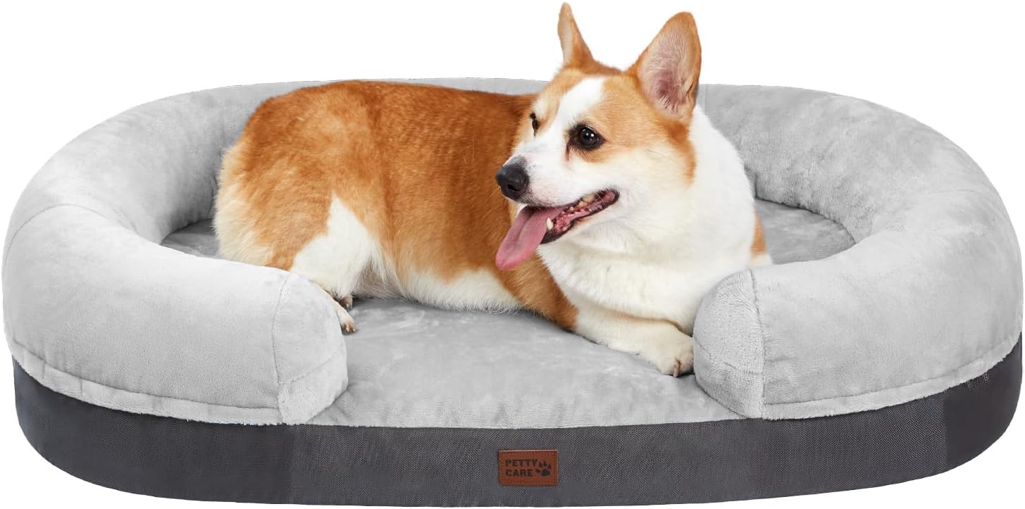 pettycare Memory Foam Dog Beds with Sides for Large Dogs, Orthopedic