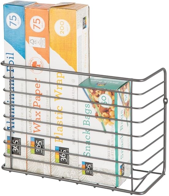mDesign Kitchen Storage Basket  Practical Kitchen Accessories for Easy Storing  Wall-Mounted Wire Hanging Basket Suitable for Tin Foil, Wax Paper, and More  Graphite