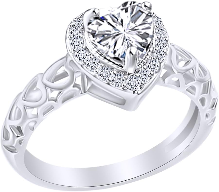 Jewel Zone US Heart Shaped Cubic Zirconia Halo Engagement Ring in 14k Gold Over Sterling Silver