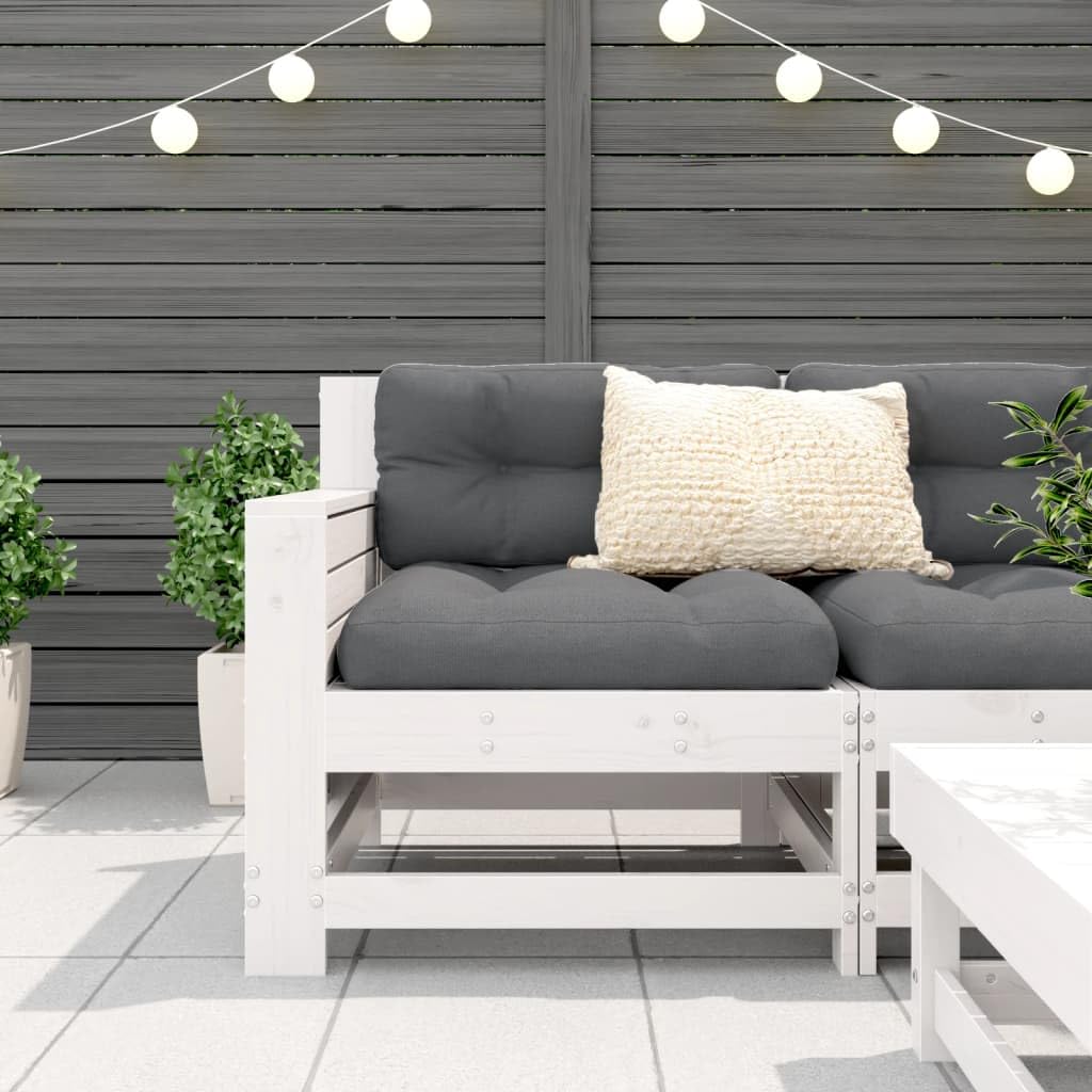 Sofá de jardín con reposabrazos de madera maciza de pino en color blanco, 69 x 62 x 70,5 cm, diseño modular de listones para terraza, jardín, exterior, salón, grupo de asientos, cómodo