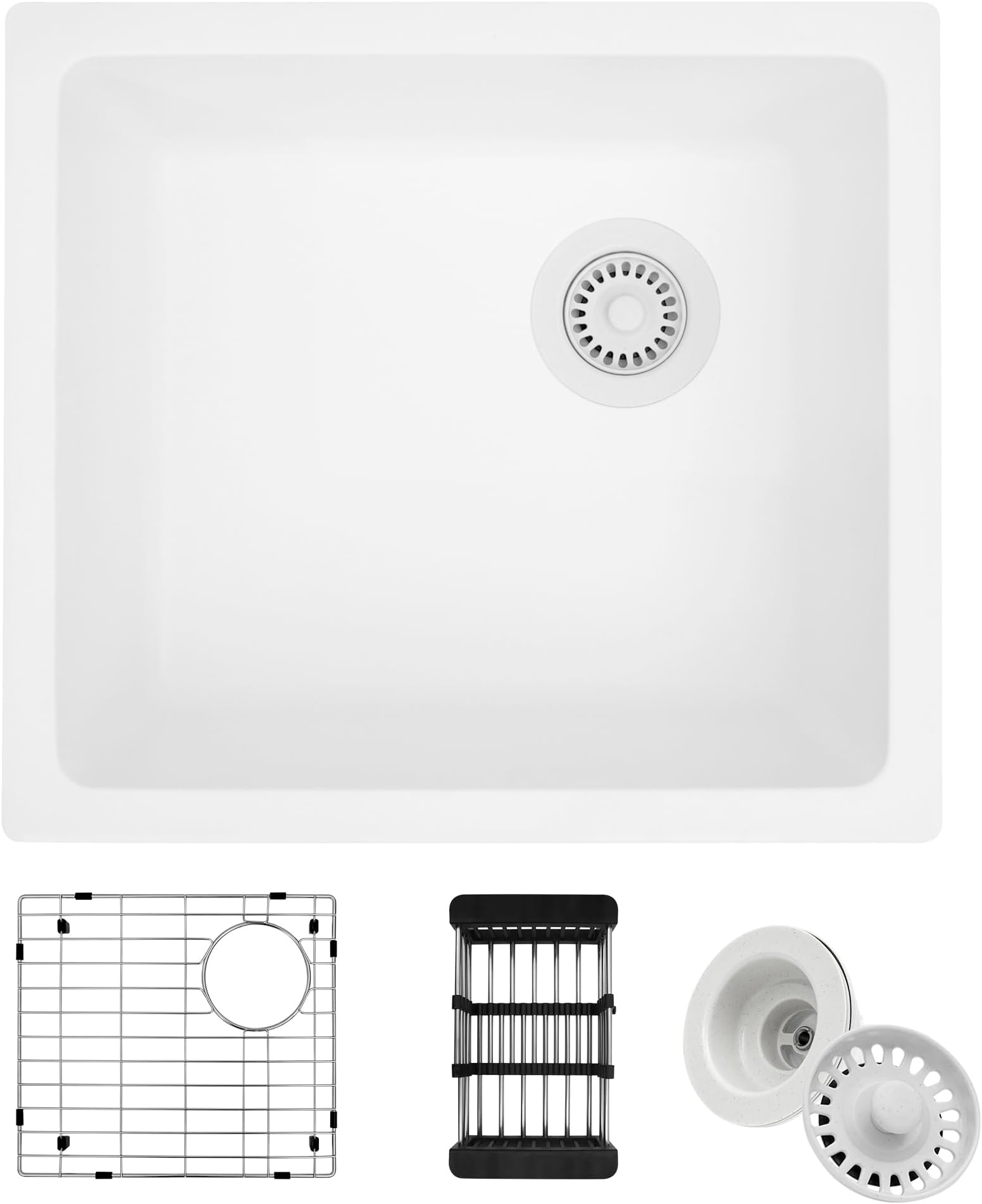 White 19" x 17" Undermount Bar Sink, Single Bowl Granite Kitchen Sink with Accessories