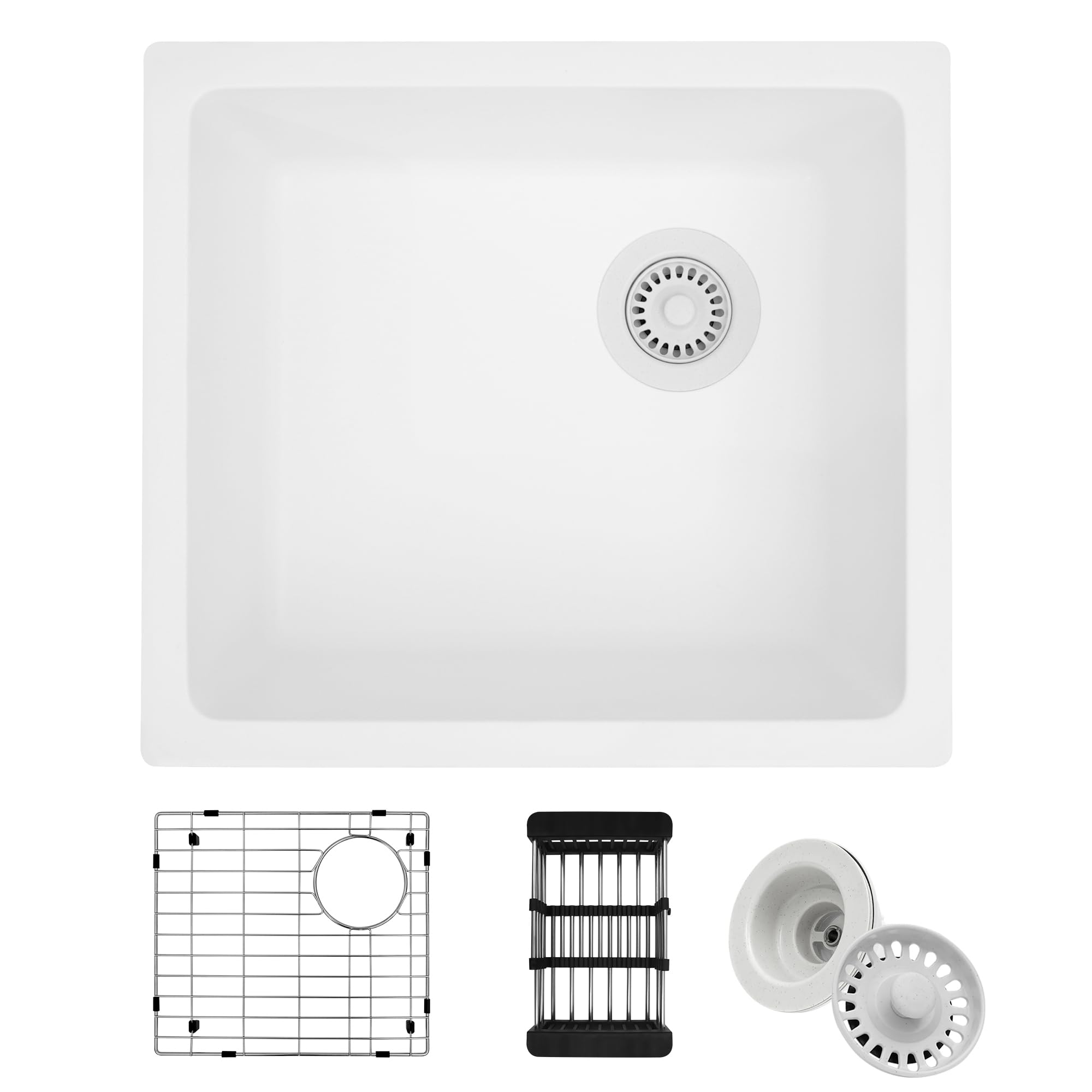 White 19" x 17" Undermount Bar Sink, Single Bowl Granite Kitchen Sink with Accessories