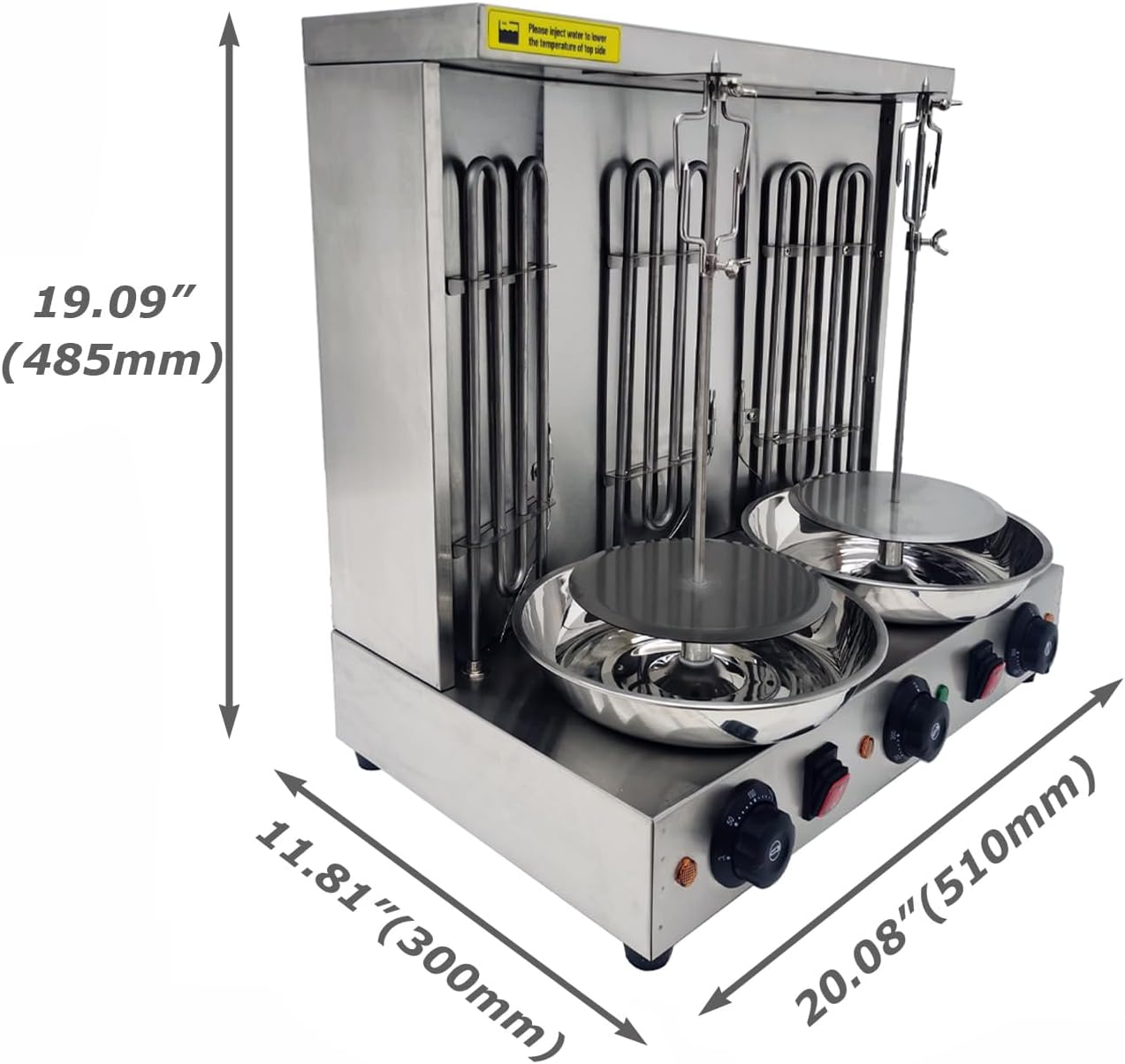 INTSUPERMAI Shawarma Grill Machine Electric Doner Kebab Machine Vertical Broiler Gyro Machine with with 3 Burners for Home Commicial Restaurant Use